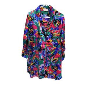 Vintage Aldolfo Multicolored Night Shirt Embroidered Logo Size M